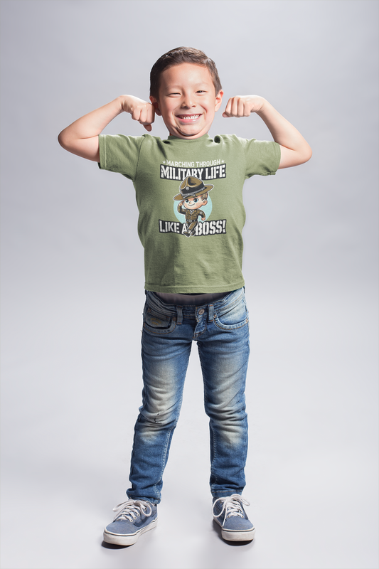 Marching Through Military Life Like a Boss! T-Shirt | Month of the Military Child |Toddler & Youth Drill Sergeant Tee