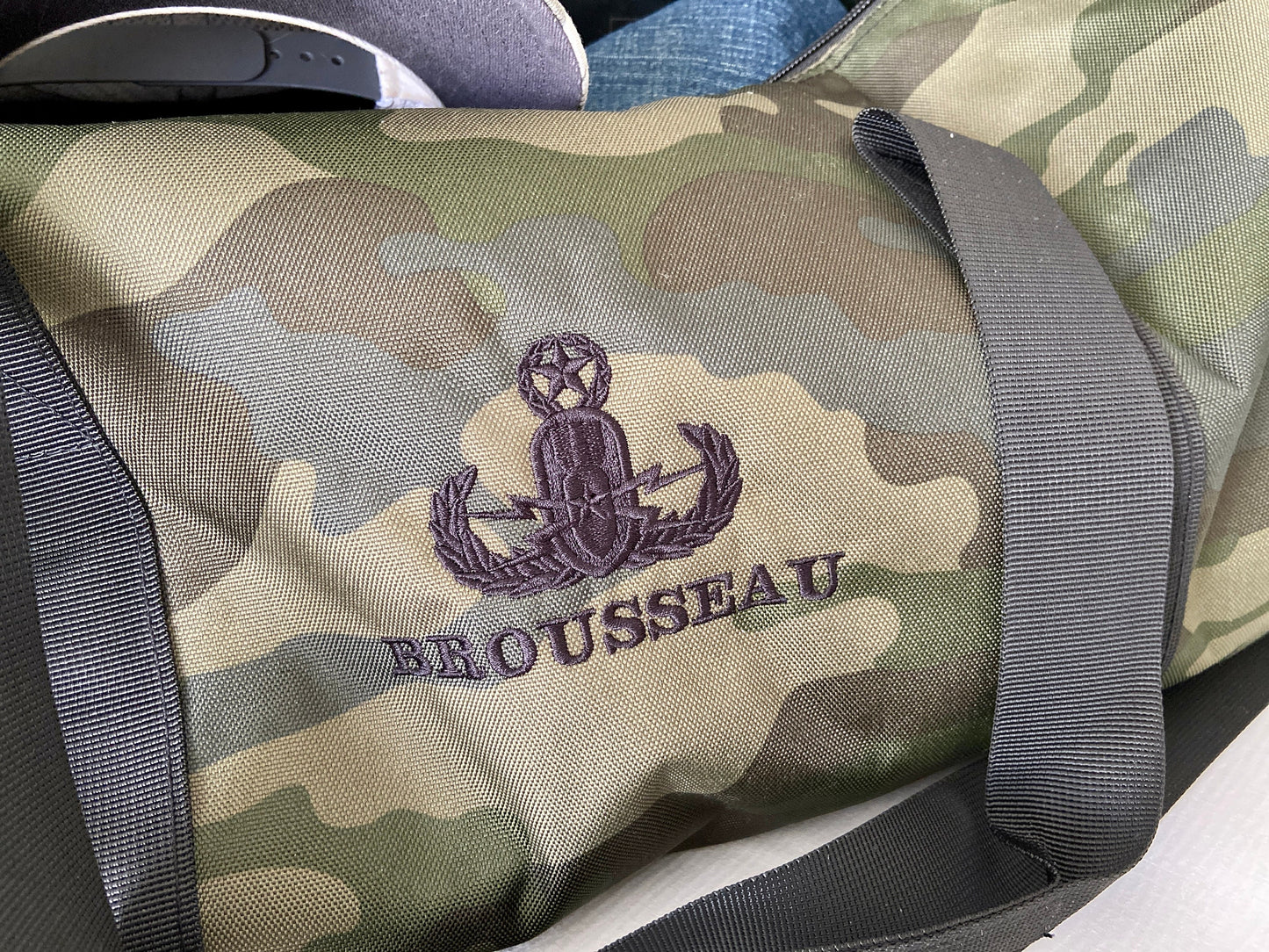 The Weekender Bag with embroidered EOD Badge and Name | EOD Bomb Tech Duffle Bag | Perfect for a VIP | Customizable