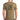 A male model wearing a brown t-shirt with a graphic print of a skull and explosive ordnance on the back.
