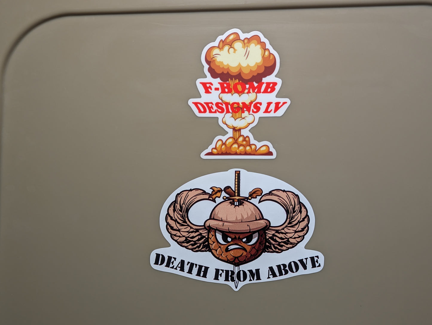 Death From Acorn Badge Sticker | Death From Above Sticker | Airborne Acorn