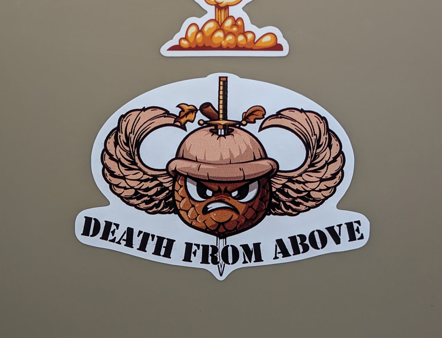 Death From Acorn Badge Sticker | Death From Above Sticker | Airborne Acorn