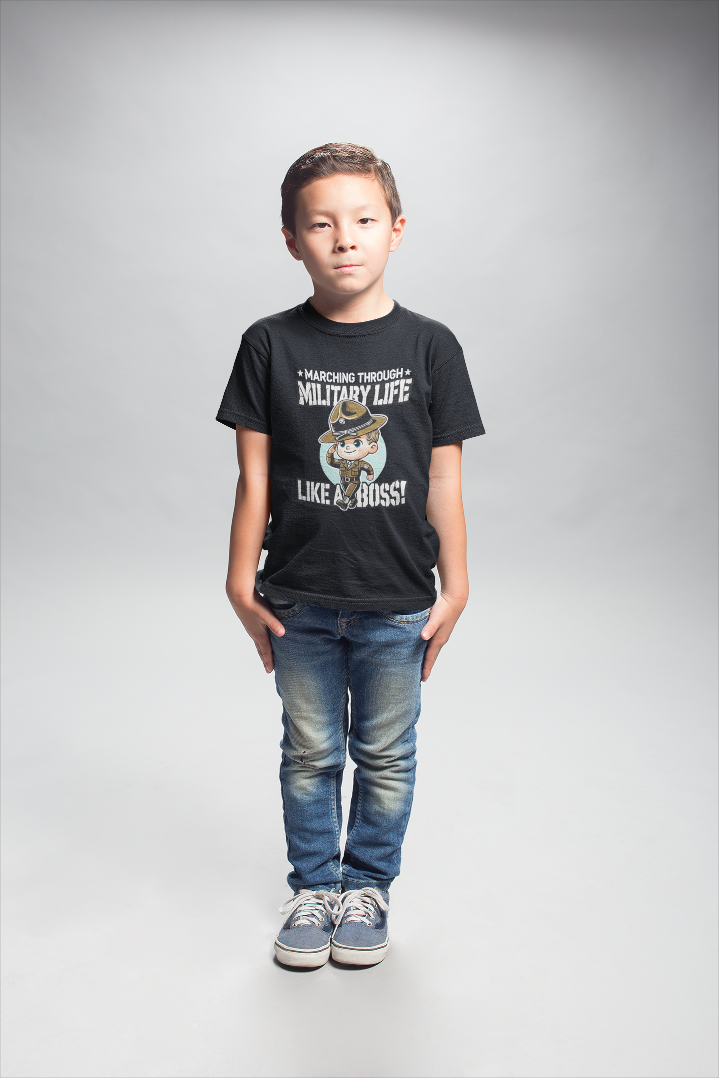 Marching Through Military Life Like a Boss! T-Shirt | Month of the Military Child |Toddler & Youth Drill Sergeant Tee