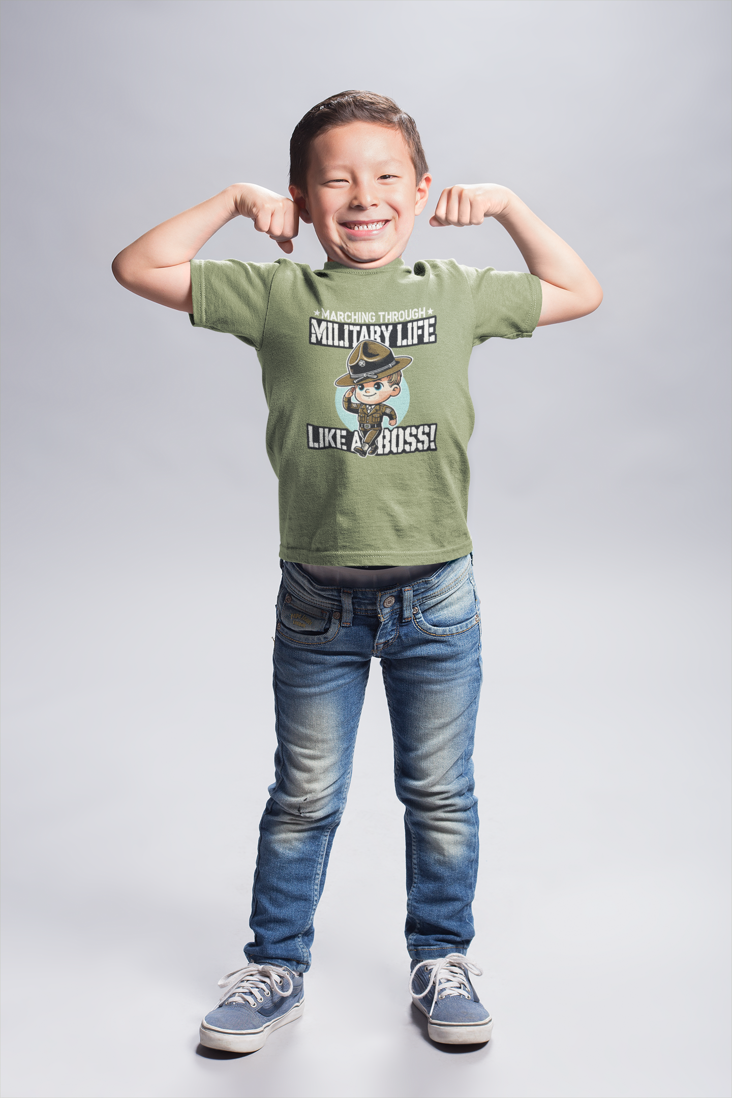 Marching Through Military Life Like a Boss! T-Shirt | Month of the Military Child |Toddler & Youth Drill Sergeant Tee