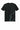 Black t-shirt with a light blue abstract design on a white background