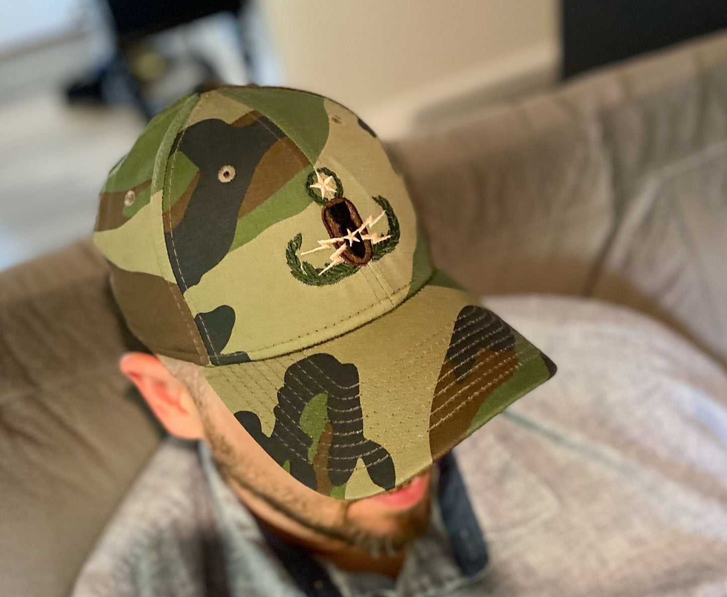 Camo EOD Crab Hat | Unit Emblem | BDU Camo Hat | Flex Fit Bomb Squad Hat