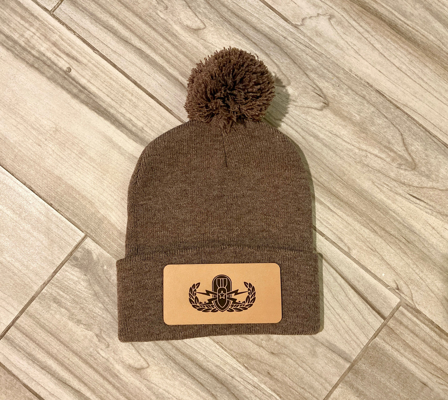 EOD Leather Patch Winter Beanie with Pom| Basic, Senior and Master Badge Options