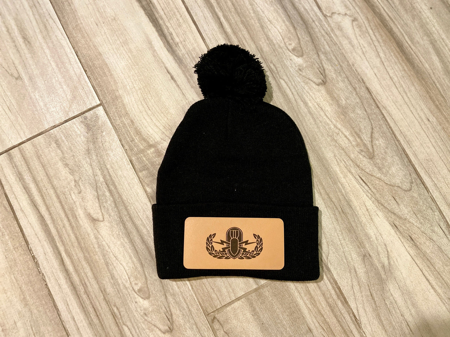 EOD Leather Patch Winter Beanie with Pom| Basic, Senior and Master Badge Options