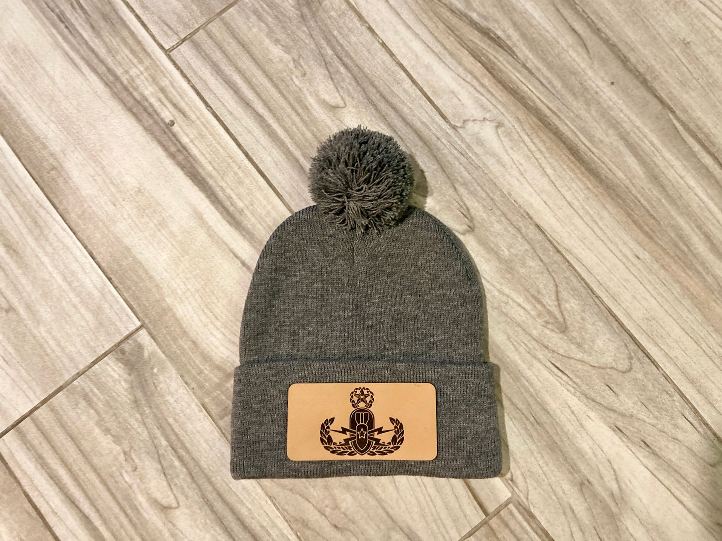 EOD Leather Patch Winter Beanie with Pom| Basic, Senior and Master Badge Options