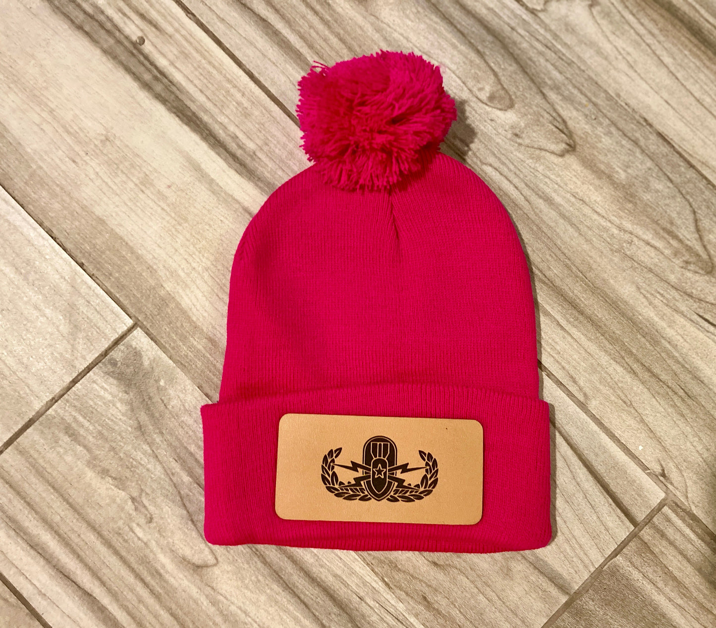 EOD Leather Patch Winter Beanie with Pom| Basic, Senior and Master Badge Options