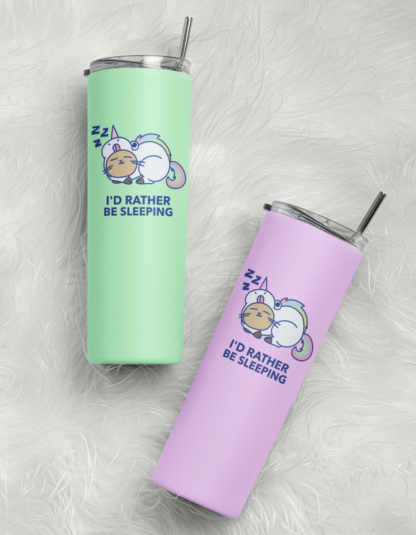 I'd Rather Be Sleeping Skinny Tumbler | Colorful Kitty Cat Stainless Steel Drinkware