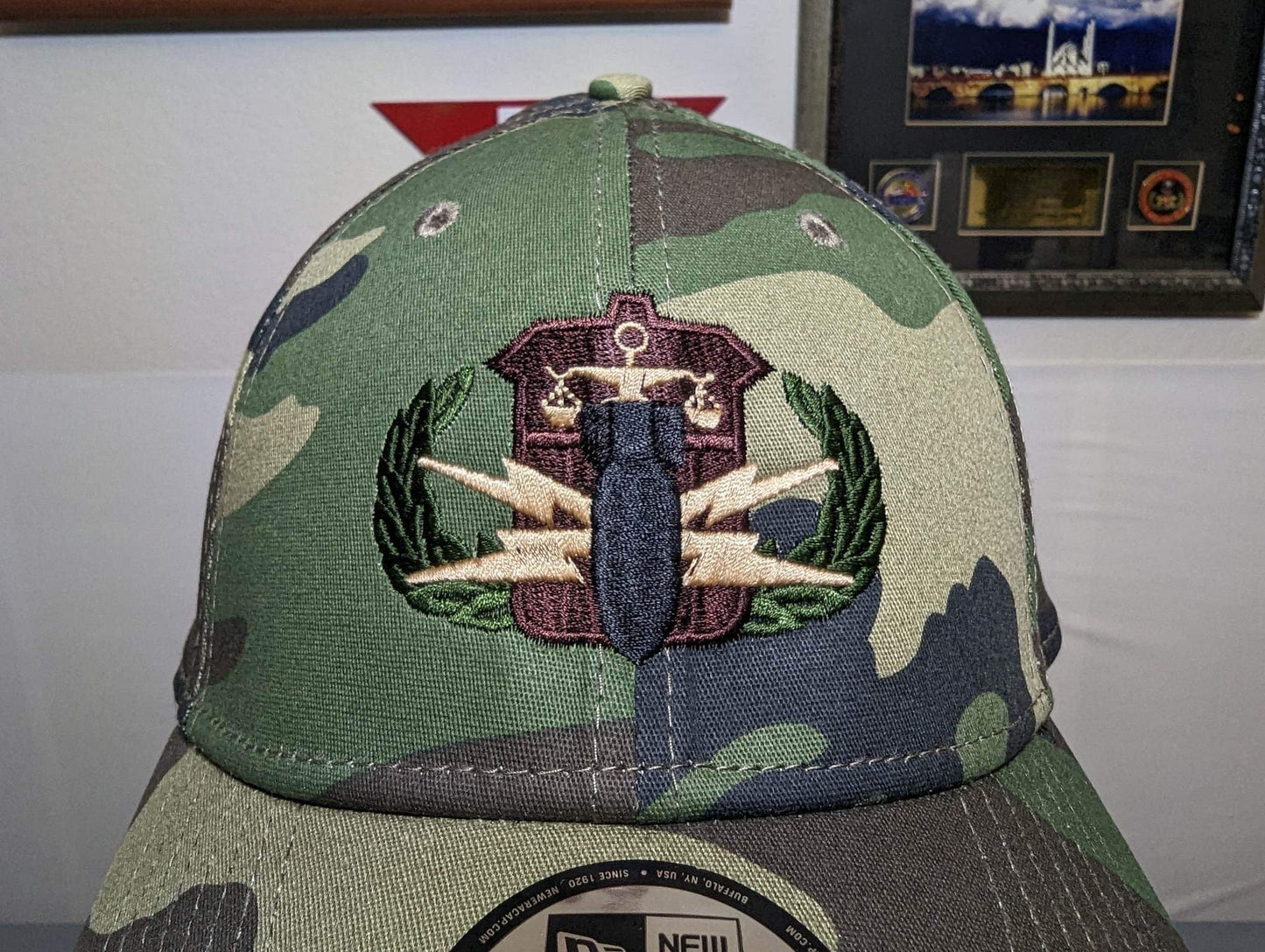 Camo EOD Crab Hat | Unit Emblem | BDU Camo Hat | Flex Fit Bomb Squad Hat