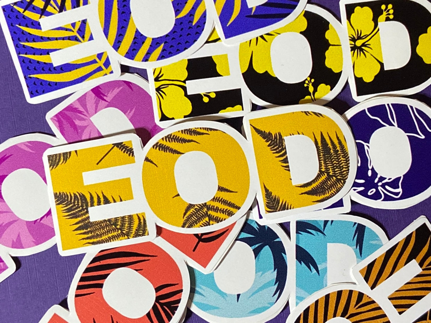 Hawaiian Floral Printed EOD Stickers | Lots of Color Choices!